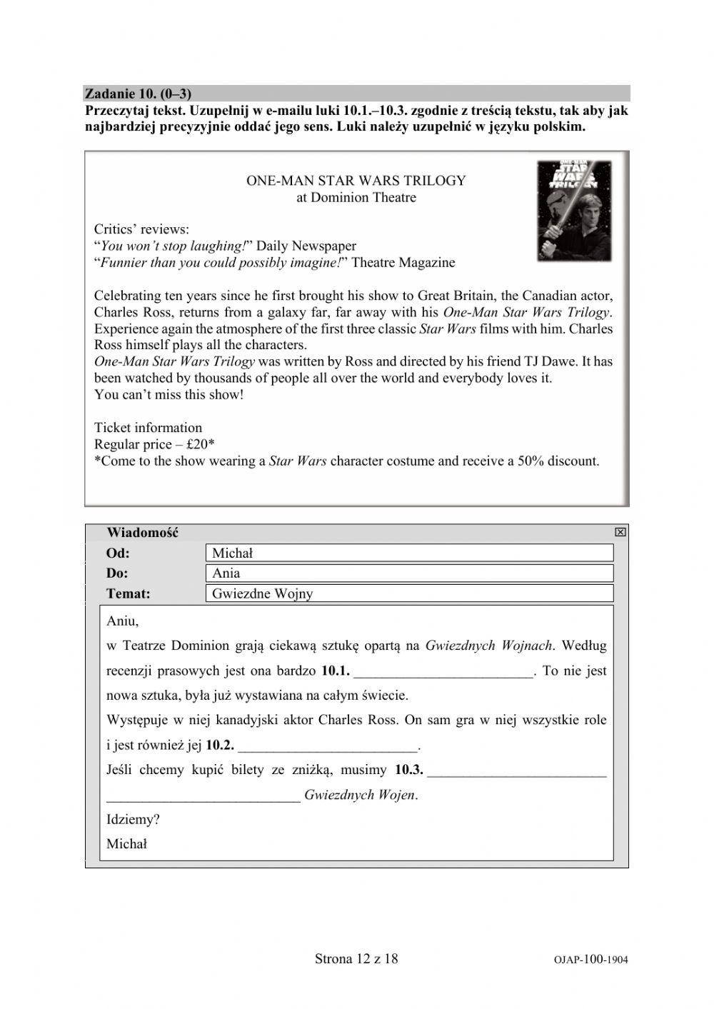 egzamin ósmoklasisty 2019 CKE cz. 2 zad. 9-14