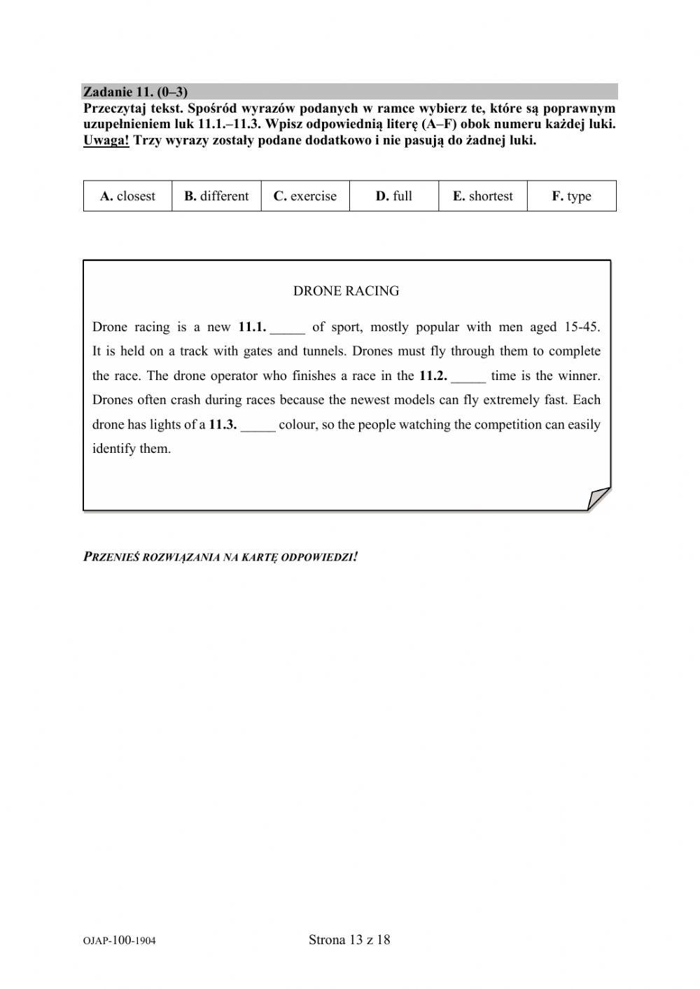 egzamin ósmoklasisty 2019 CKE cz. 2 zad. 9-14