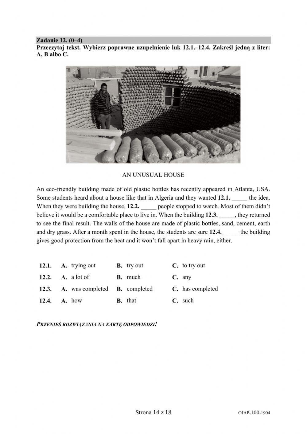 egzamin ósmoklasisty 2019 CKE cz. 2 zad. 9-14