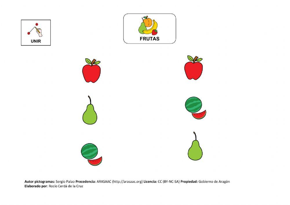 Unir frutas iguales. Pictogramas