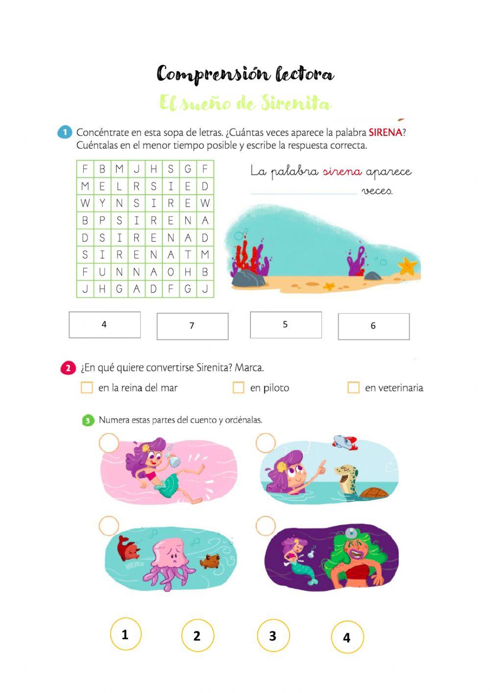 Comprensión lectora El sueño de Sirenita