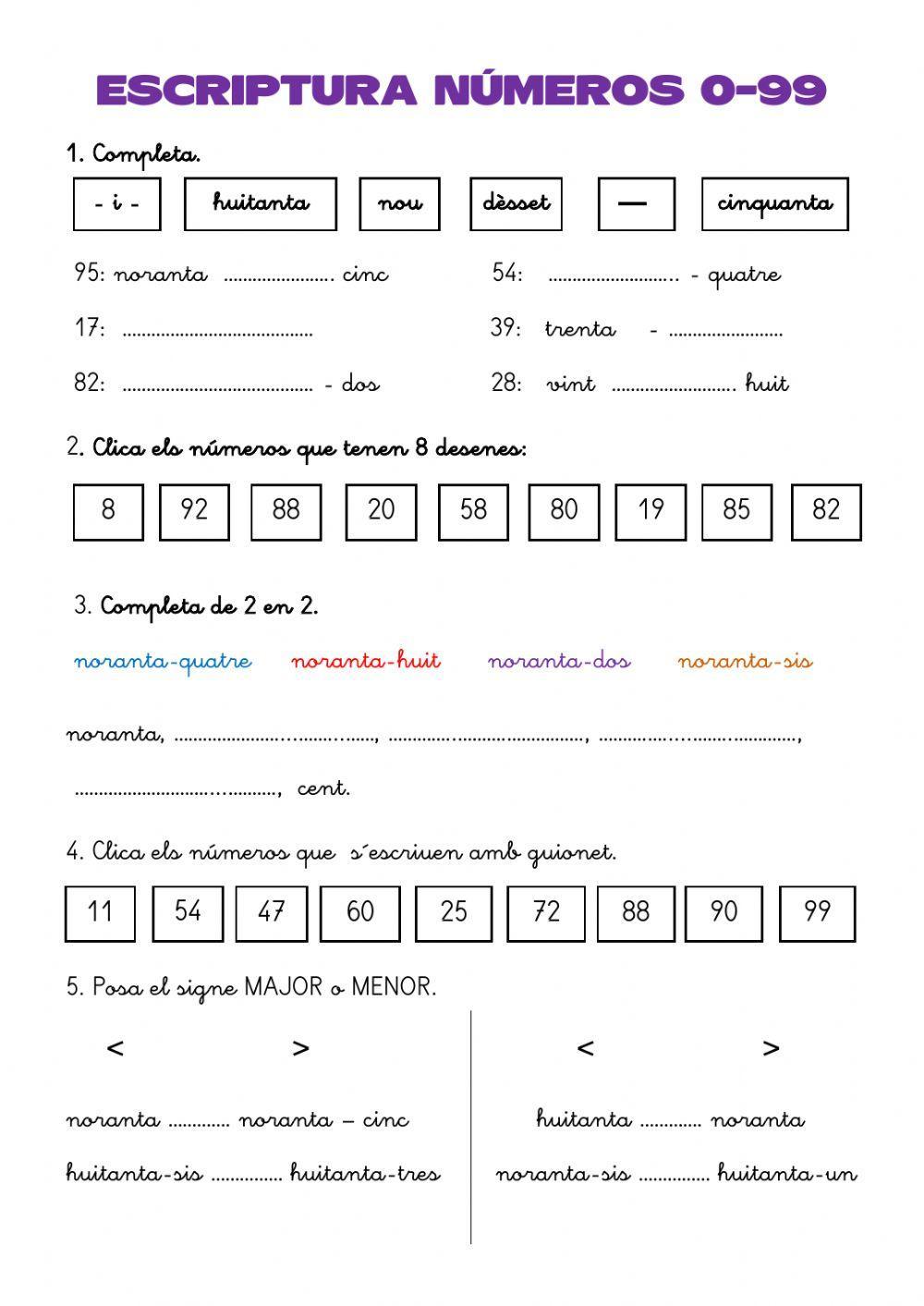 Escriptura números 0-99 Escriptura números 0-99