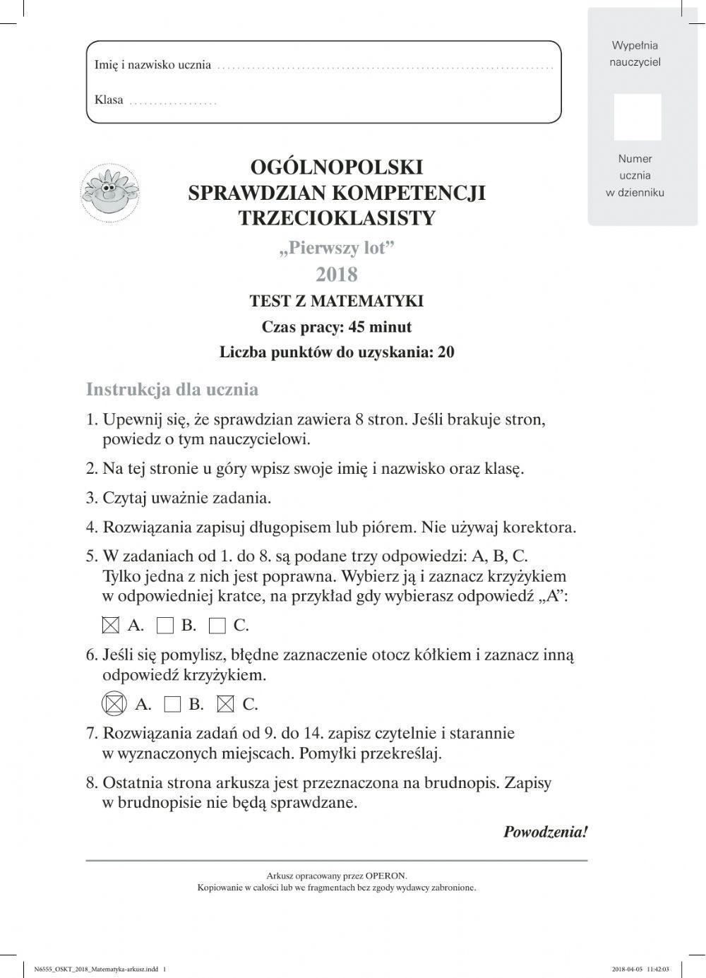 Test matematyka kl.3