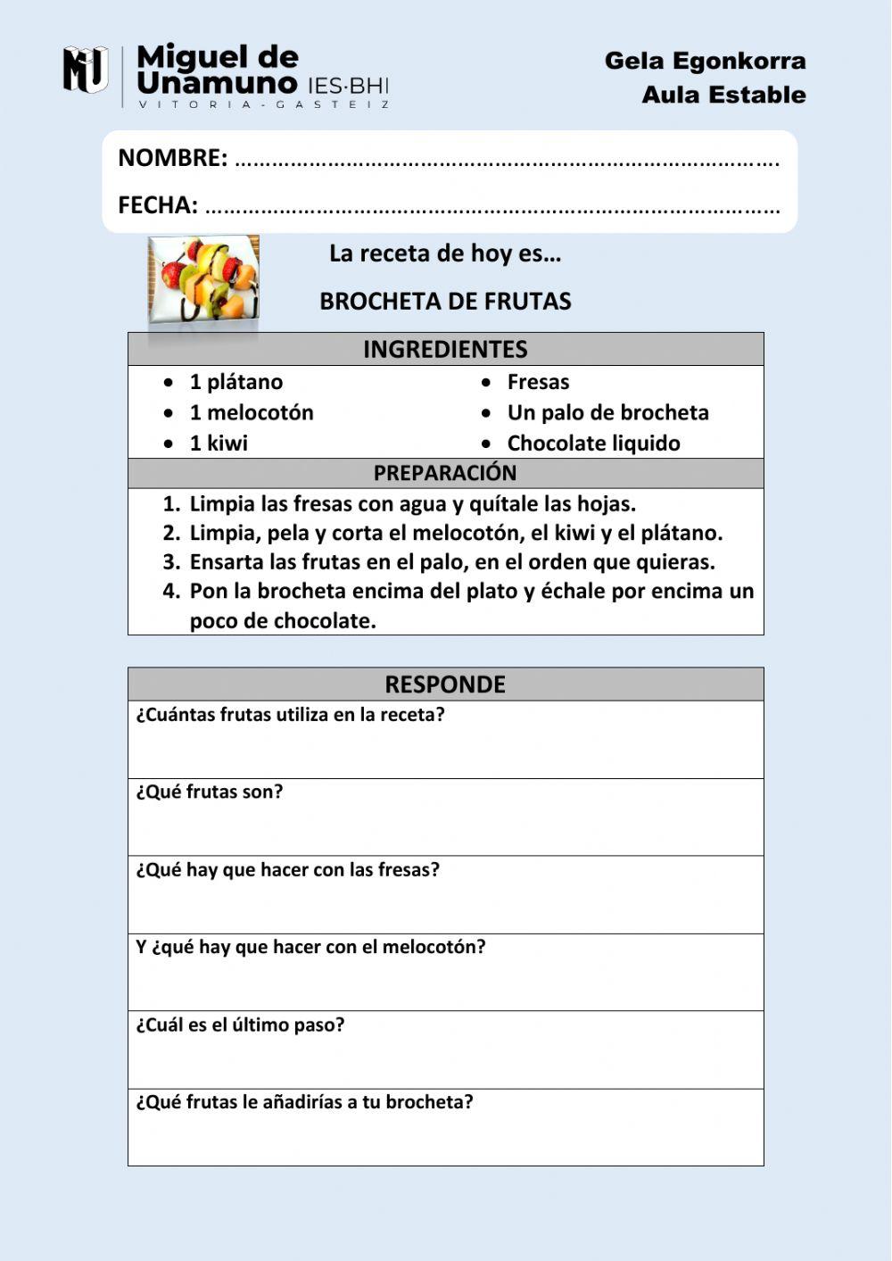 Receta:brocheta de frutas