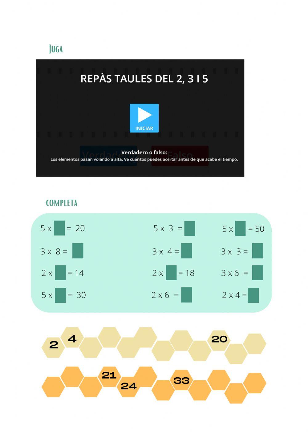 Taules de multiplicar 2, 3 i 5