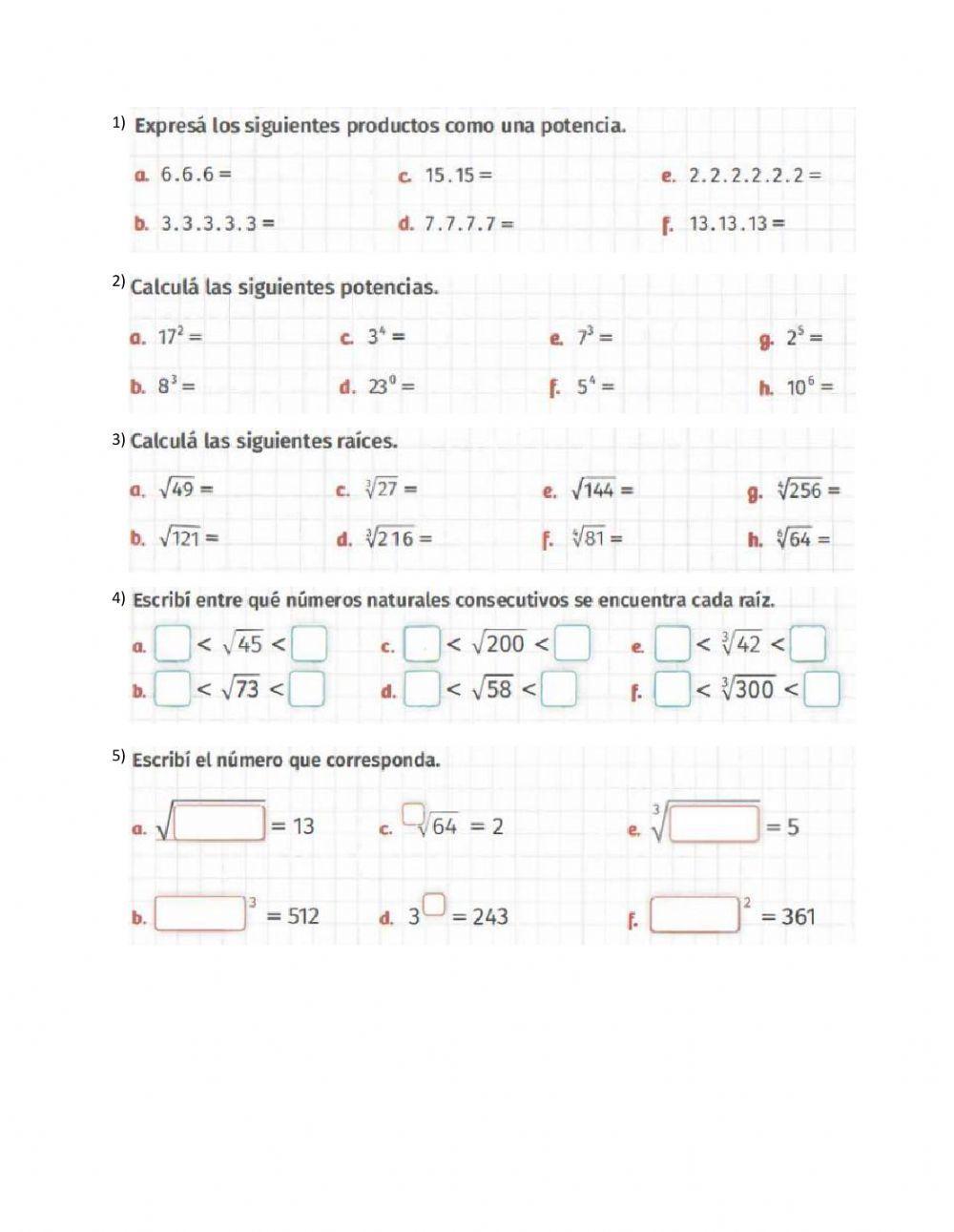 Potencia y raíz de números naturales
