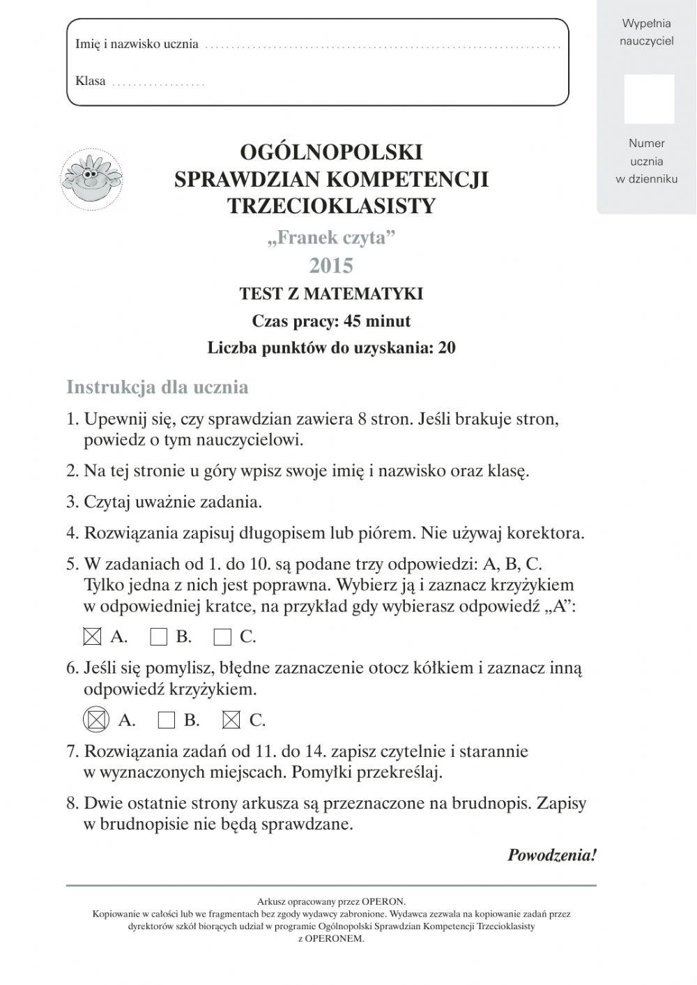 Test matematyka kl.3