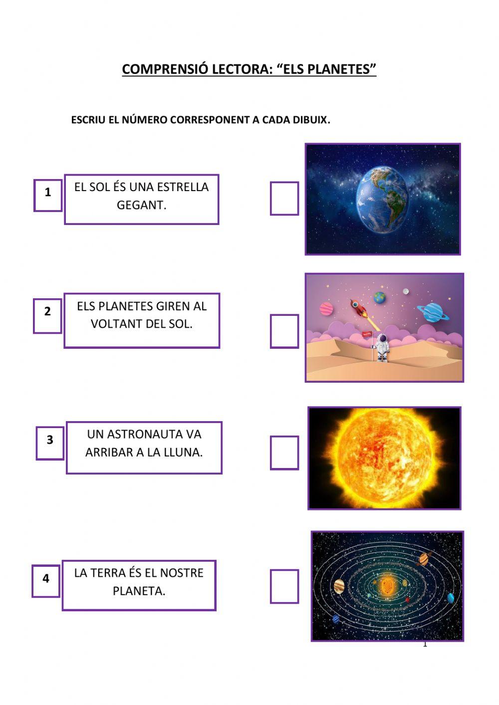 COMPRENSIÓ LECTORA: -Els planetes