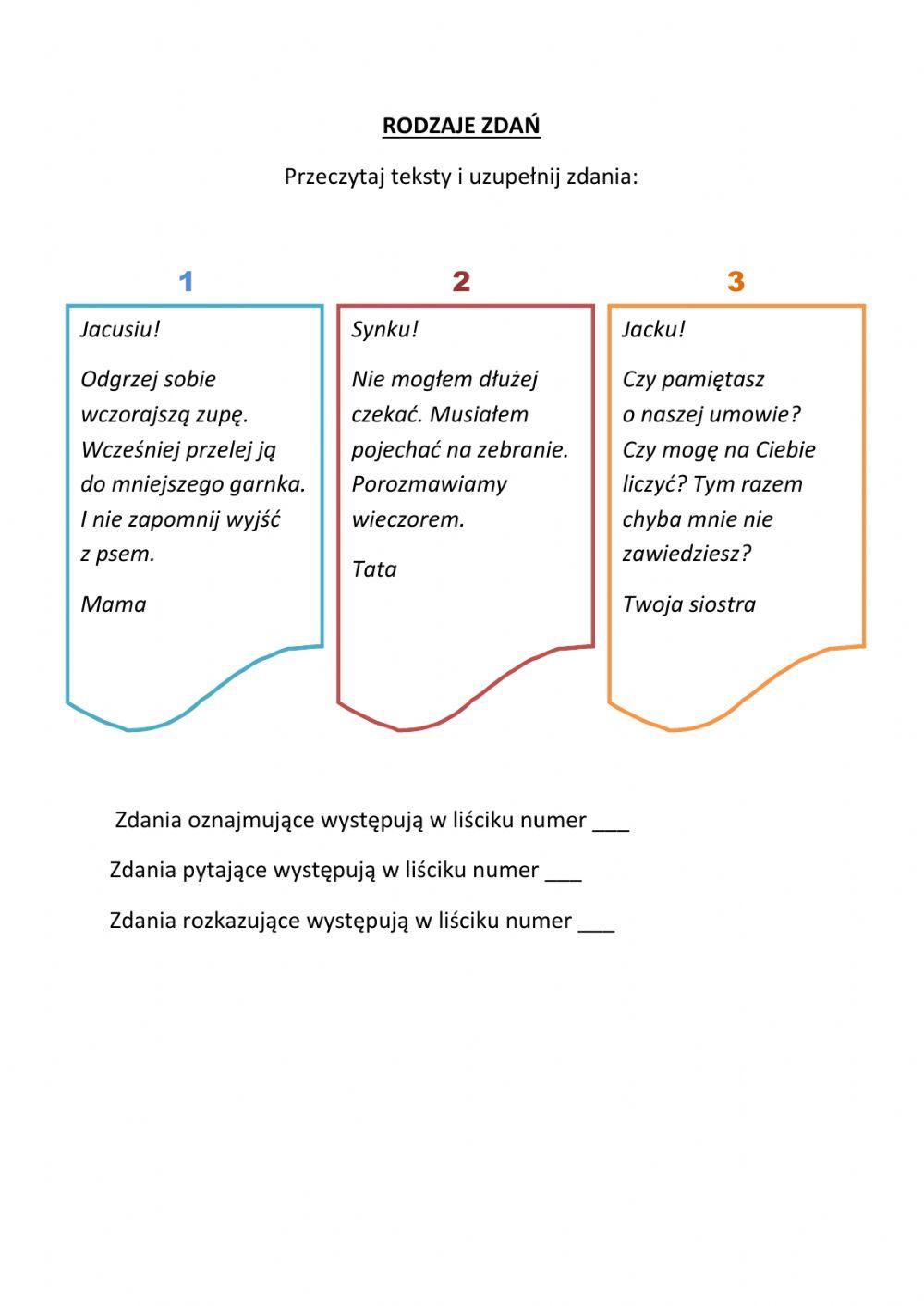 Rodzaje zdań