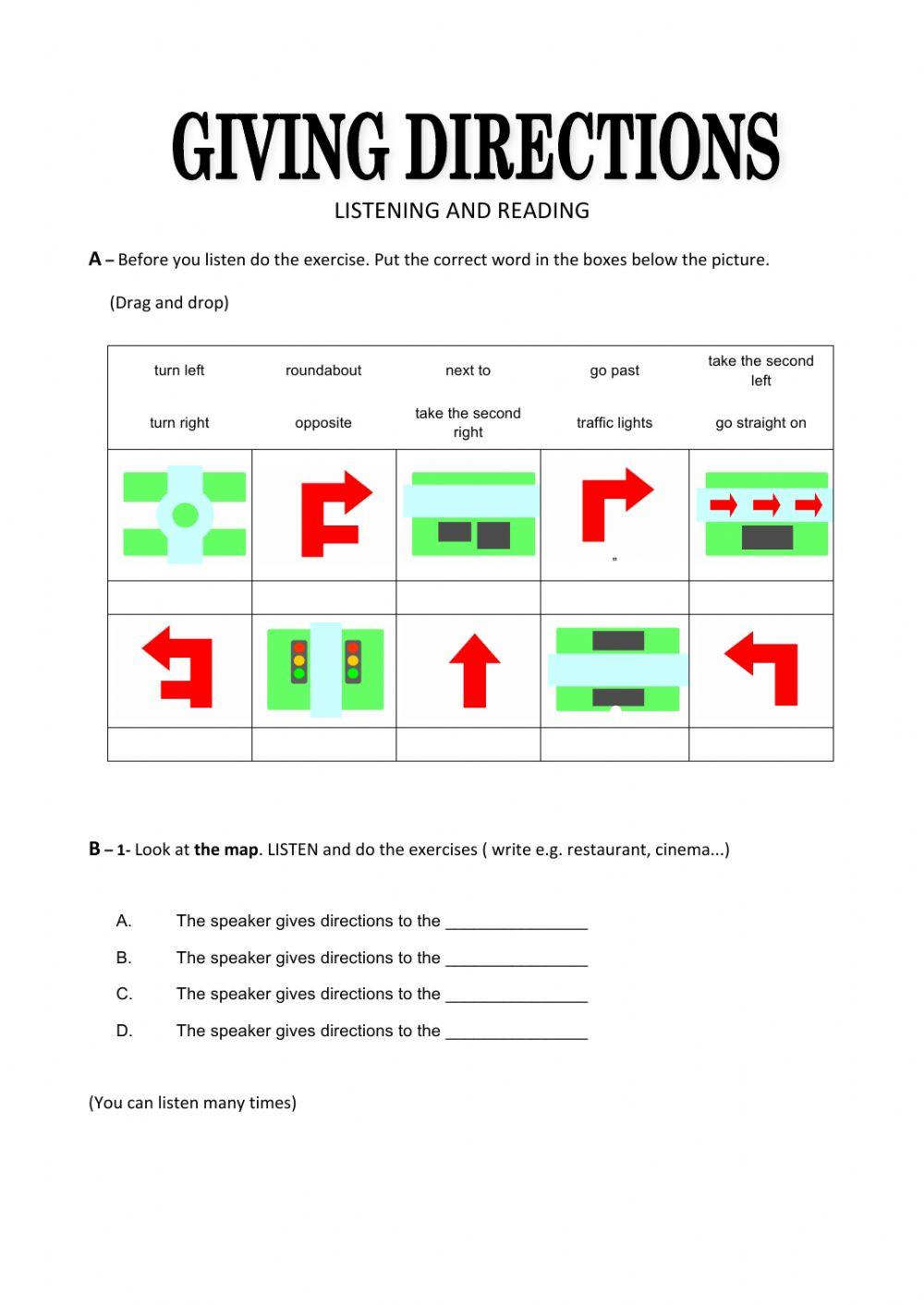 Giving Directions - Listening and Reading Worksheet