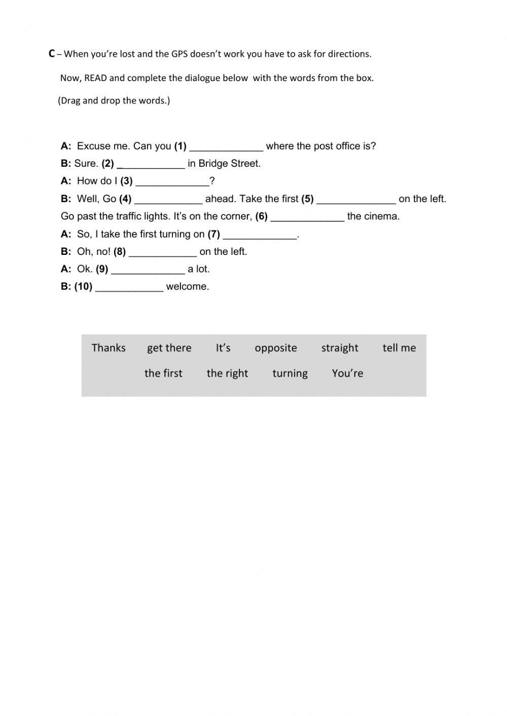 Giving Directions - Listening and Reading Worksheet