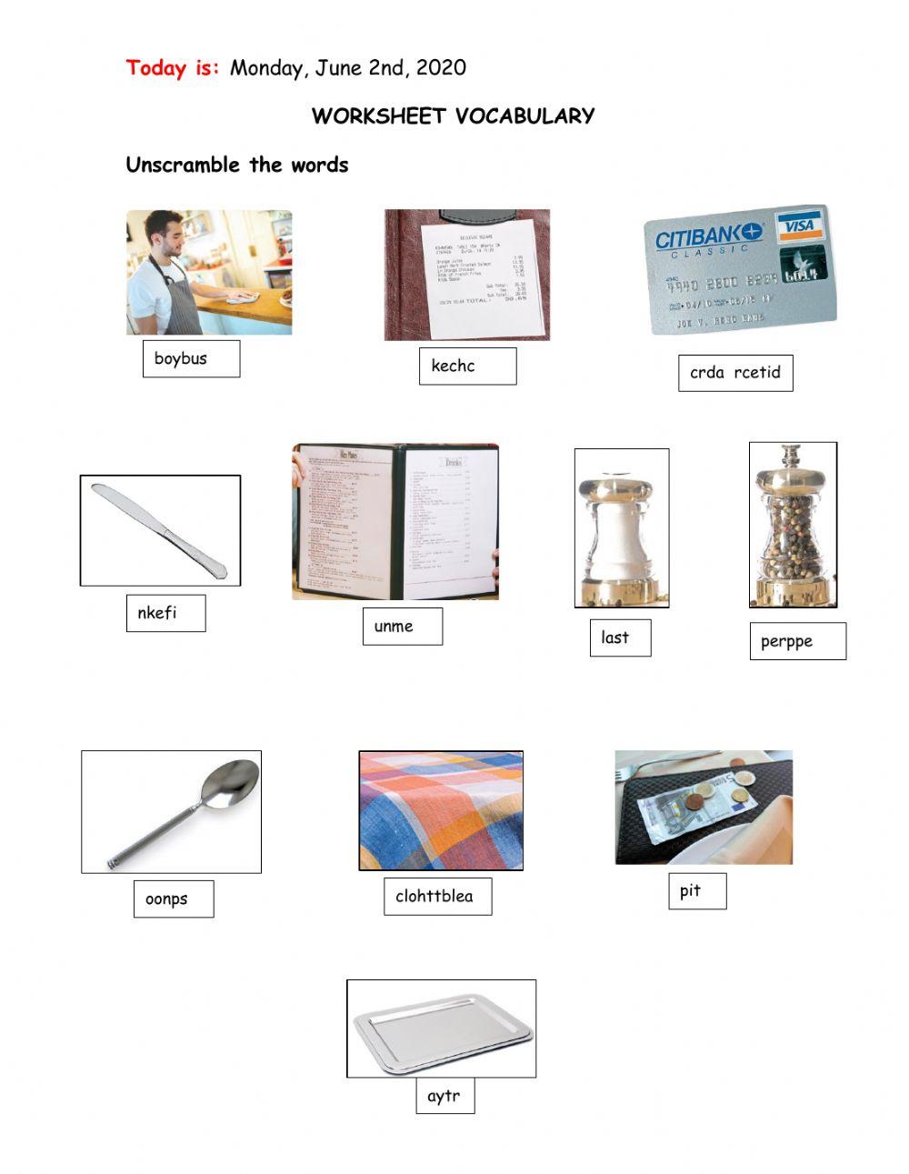 Worksheet Vocabulary Unit 6