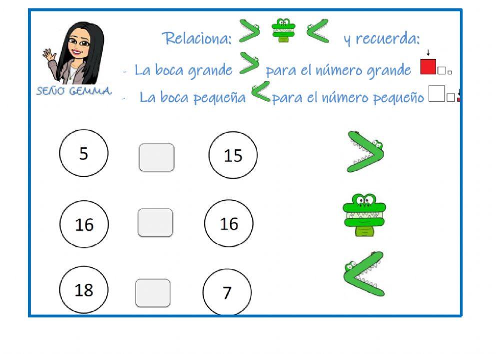 Numeración: mayor, menor, igual
