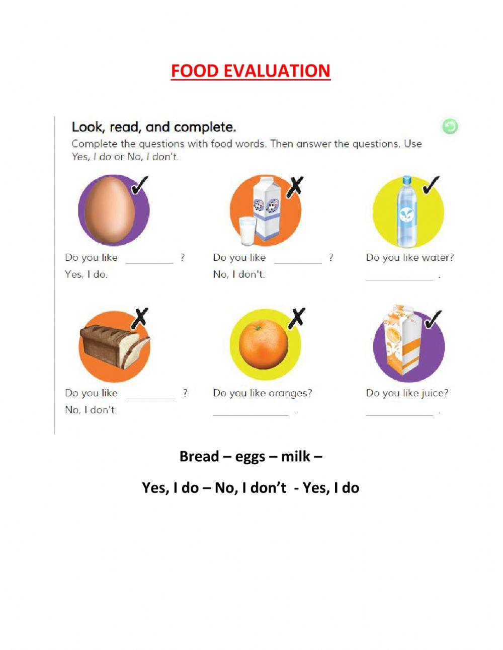 2nd Grade Food Evaluation 