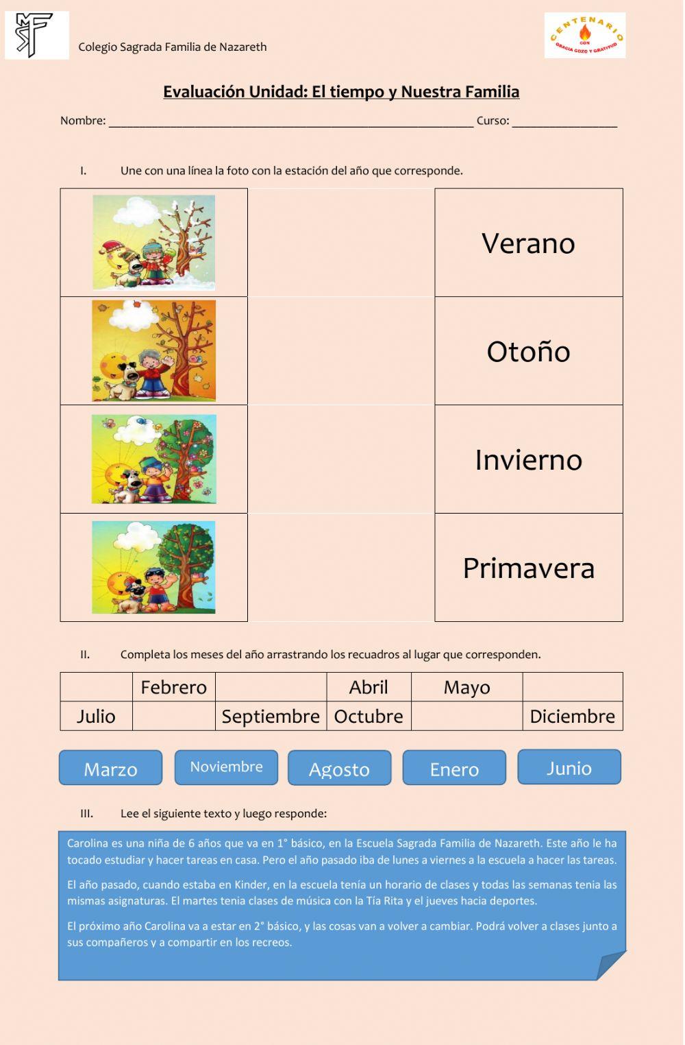 Evaluación Unidad 1: El tiempo y nuestra Familia
