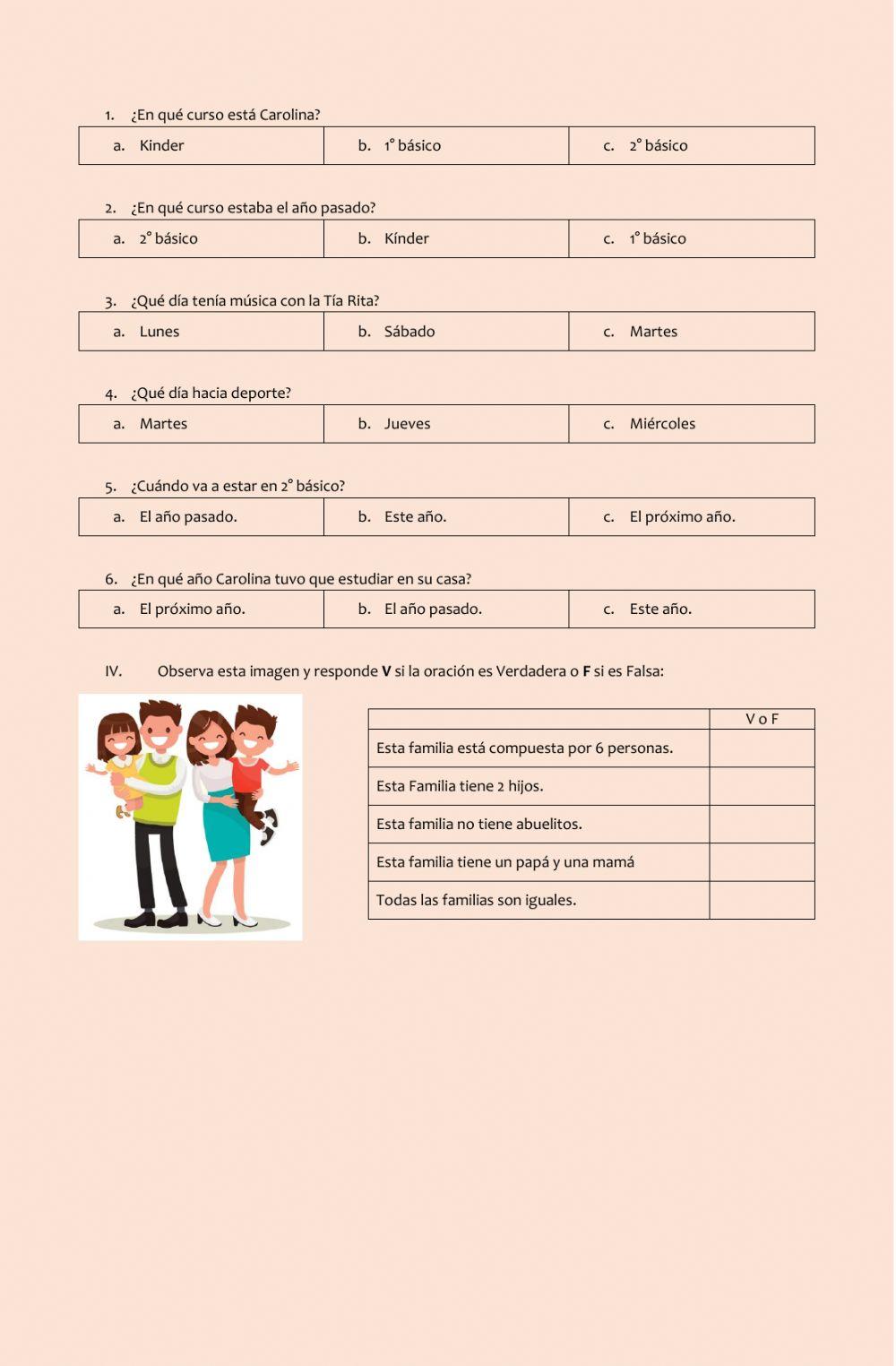 Evaluación Unidad 1: El tiempo y nuestra Familia