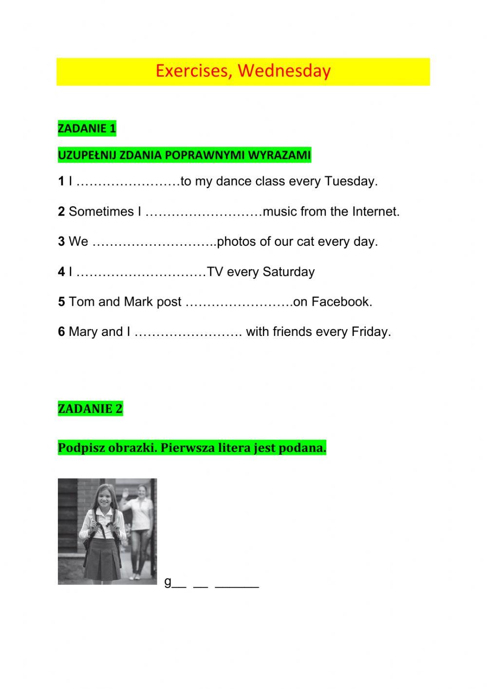 Time, activities exercises