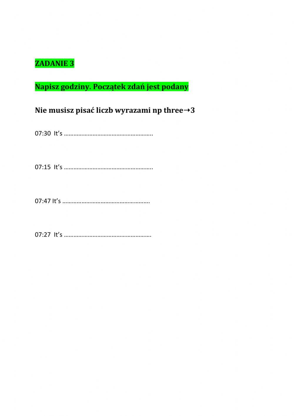 Time, activities exercises