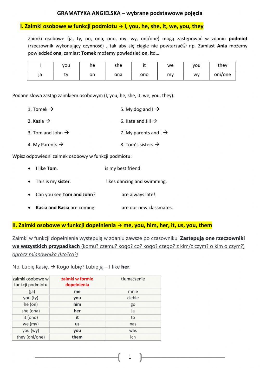 English grammar - gramatyka angielska (podstawy)