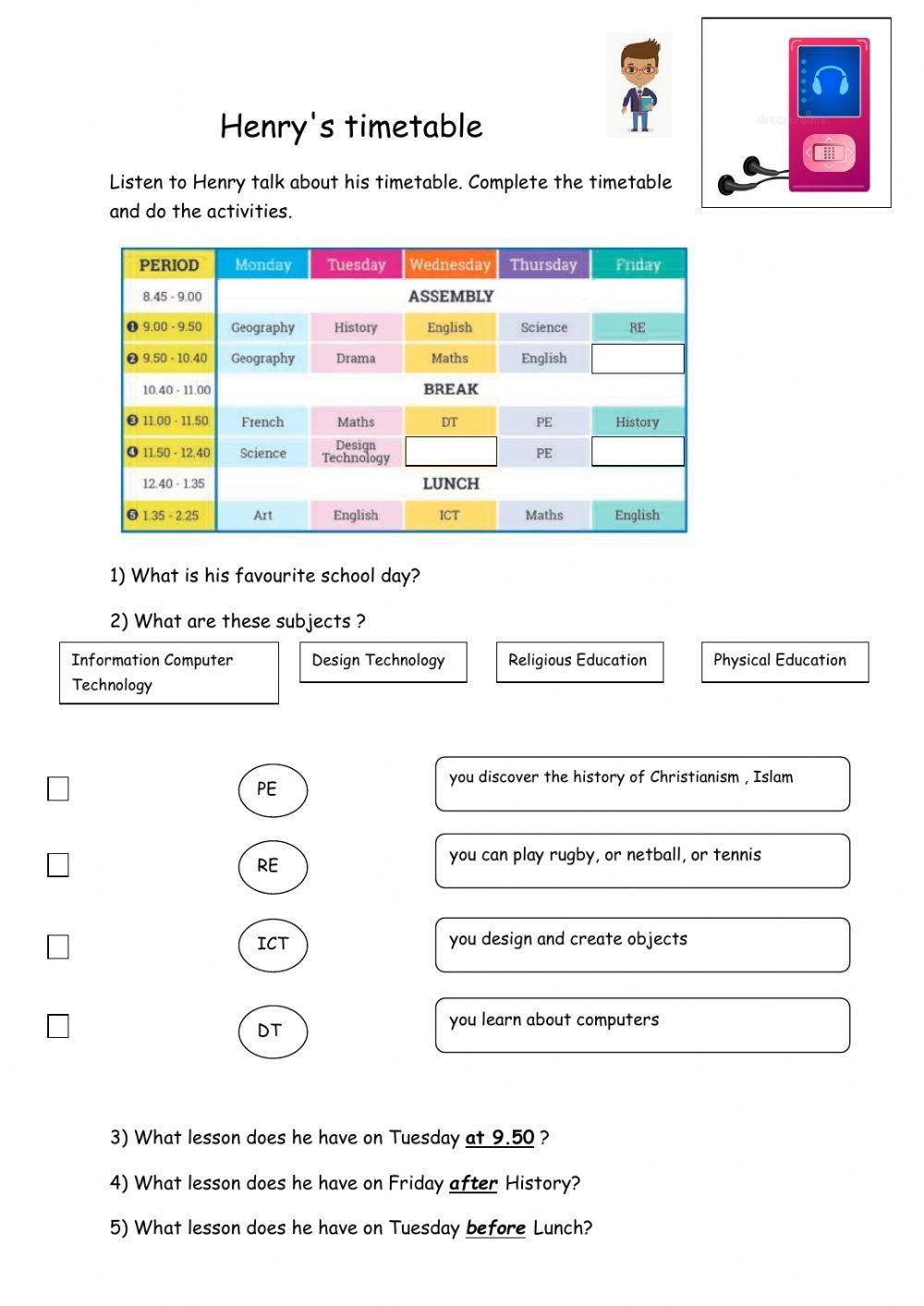 Henry's timetable Listening