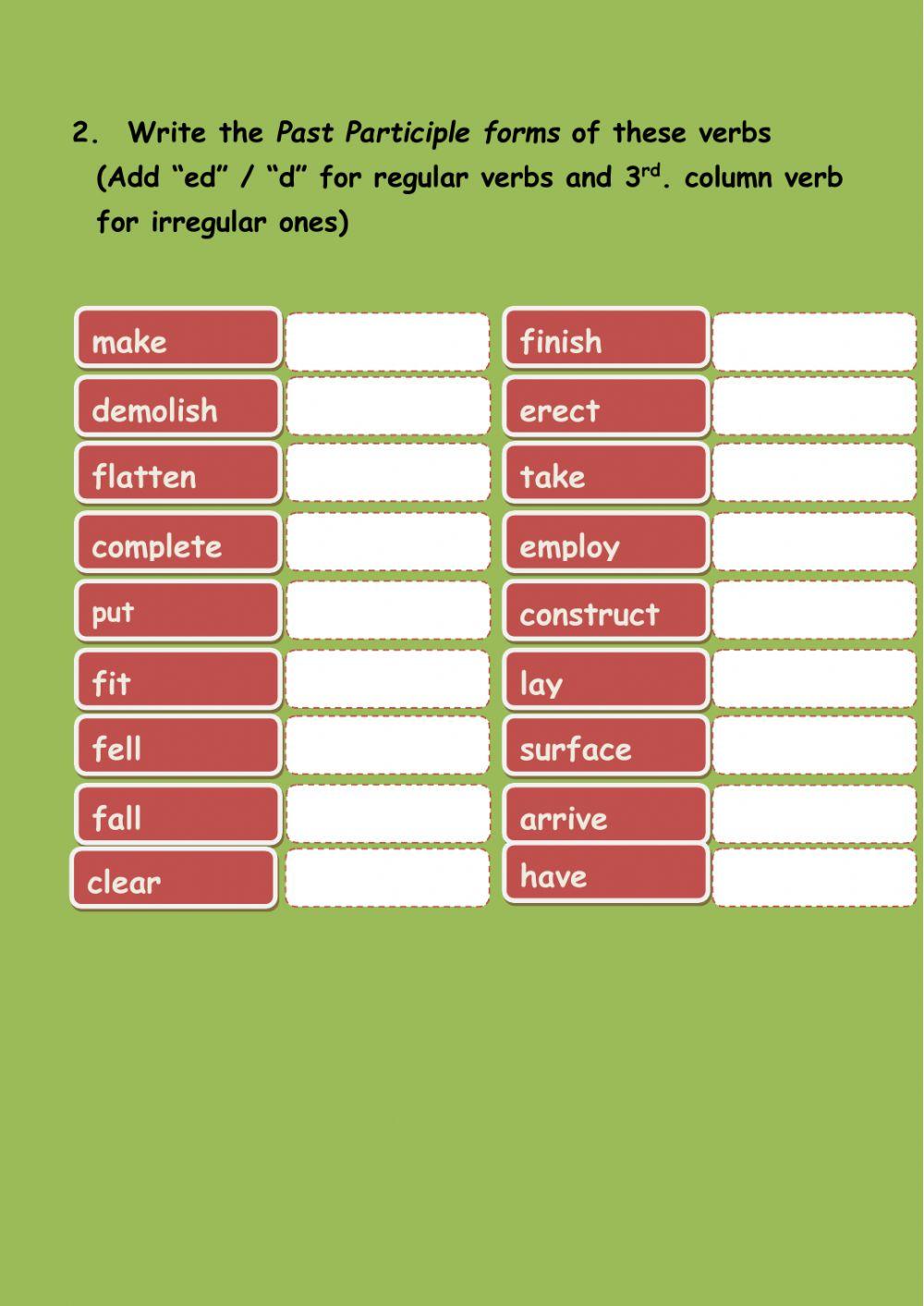 Present Perfect Tense - (1st. Part) Infintive & Past Participle