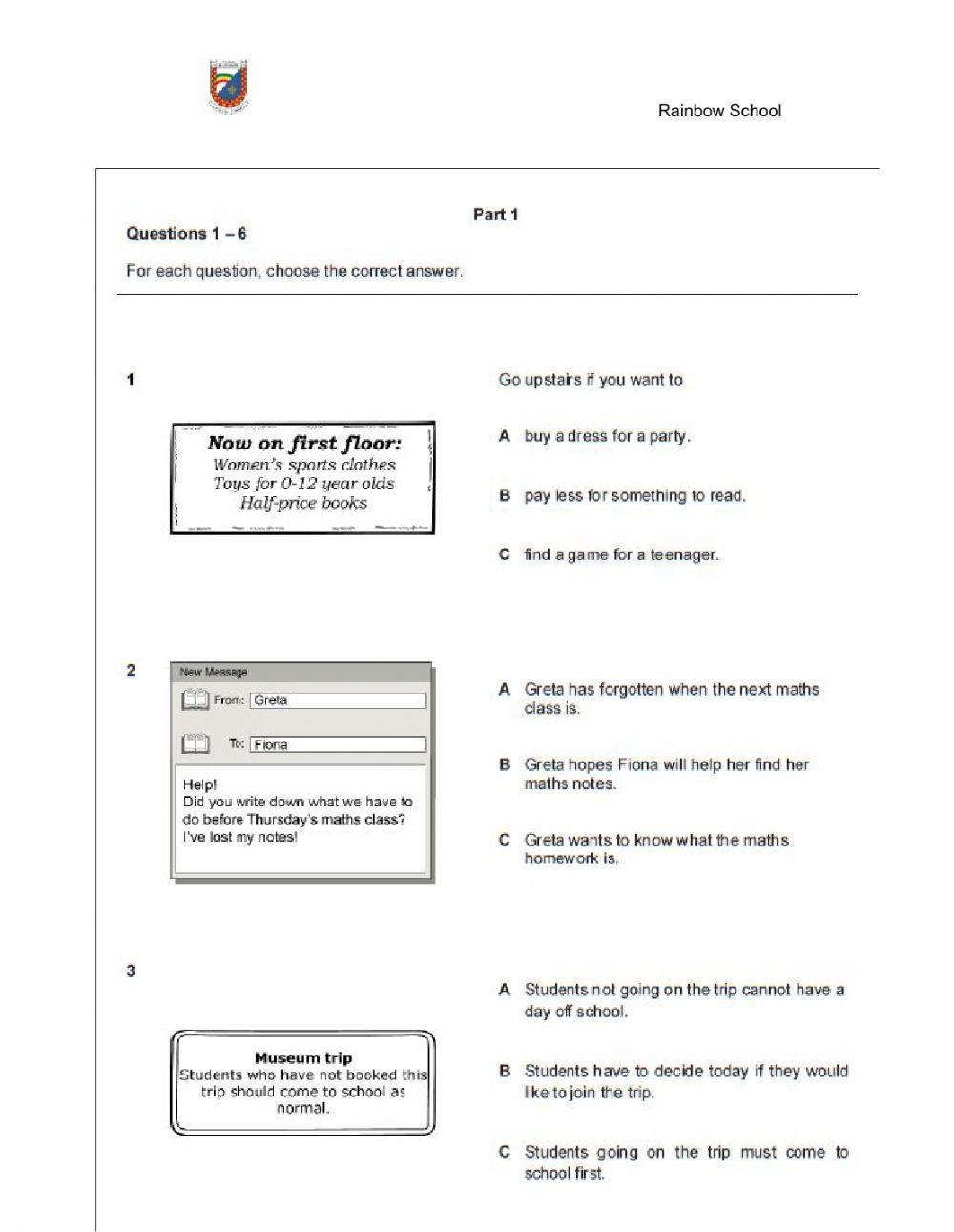 Reading ket part 1, 2, 5.