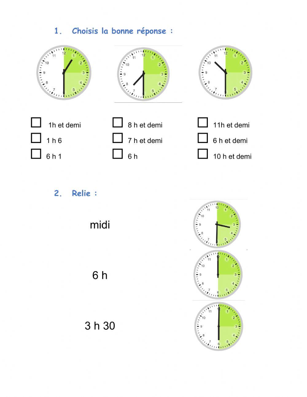 Lire l'heure - demi et pile