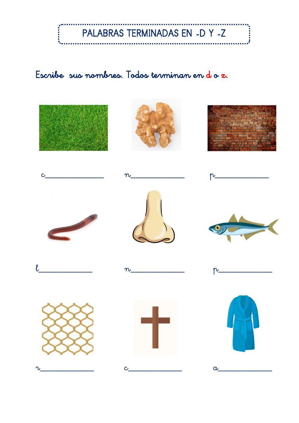 Palabras terminadas en d y z.