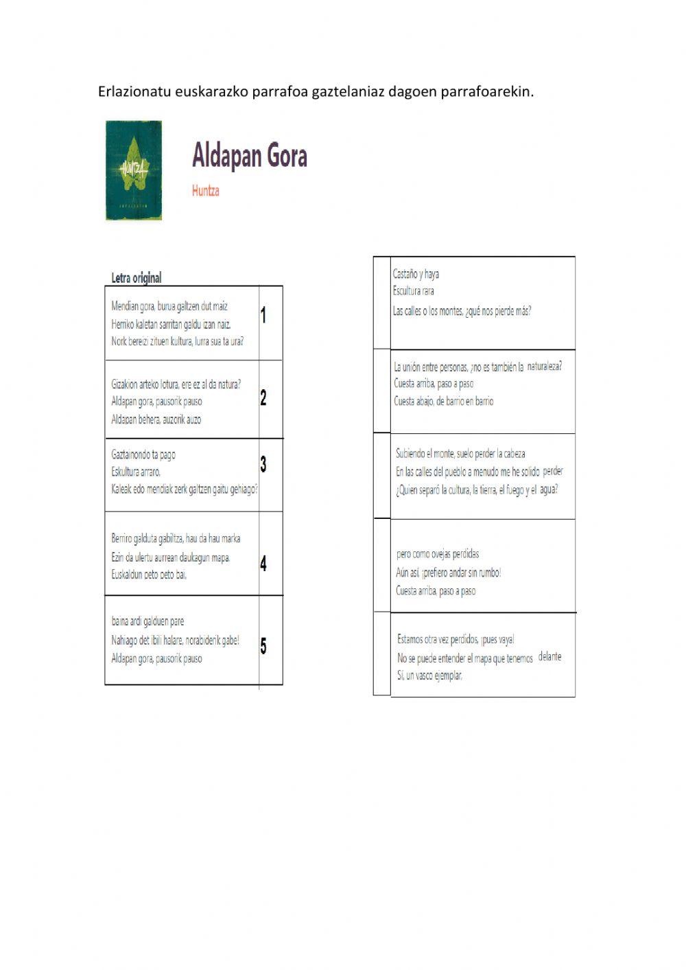 Aldapan gora- Huntza