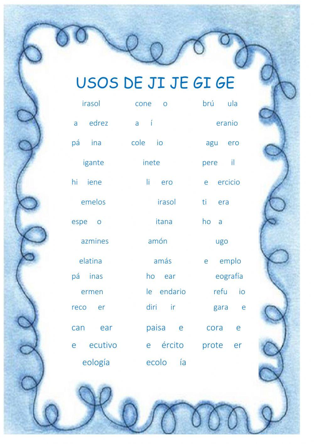 Usos de la g y j