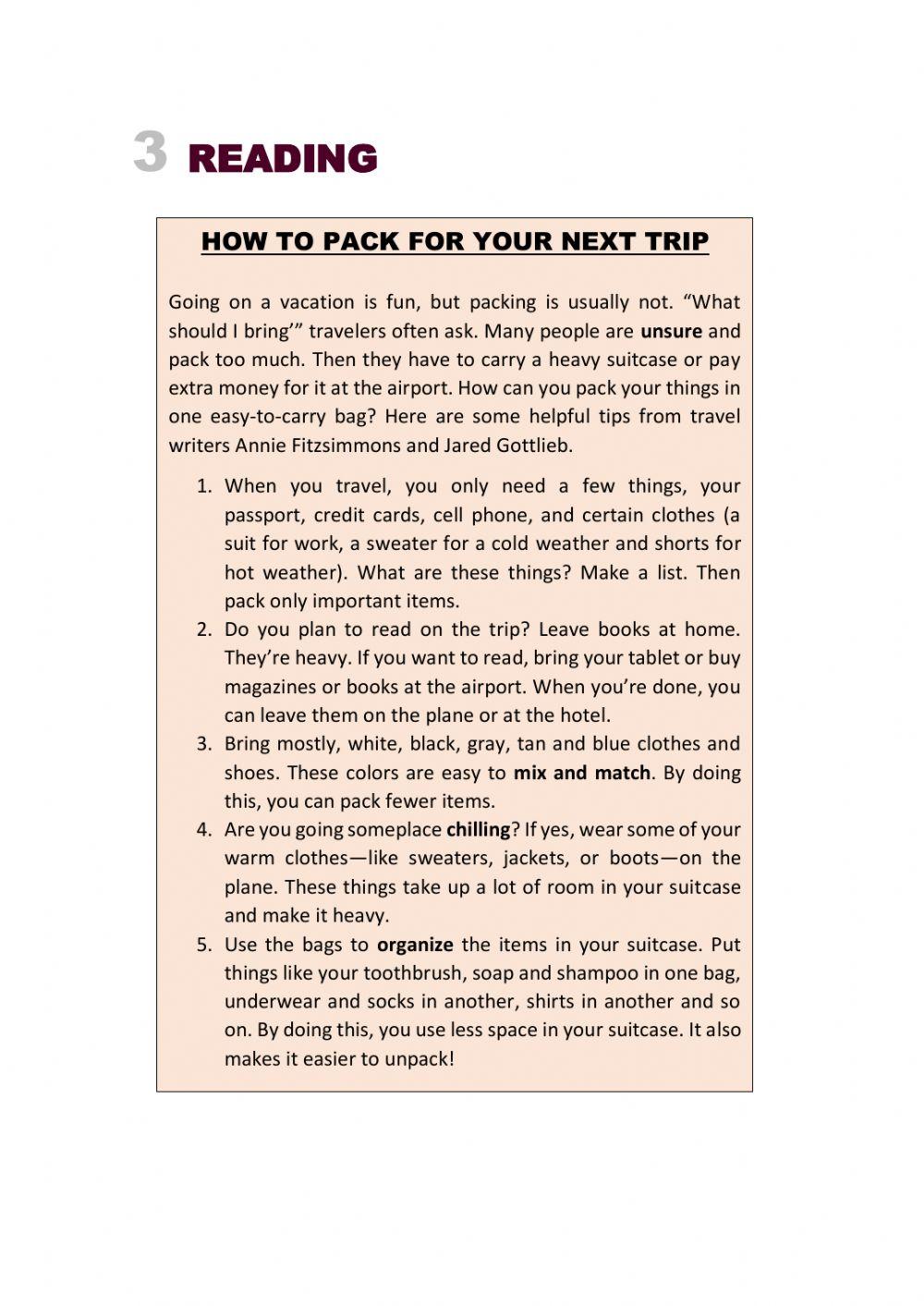 Reading -How to pack-