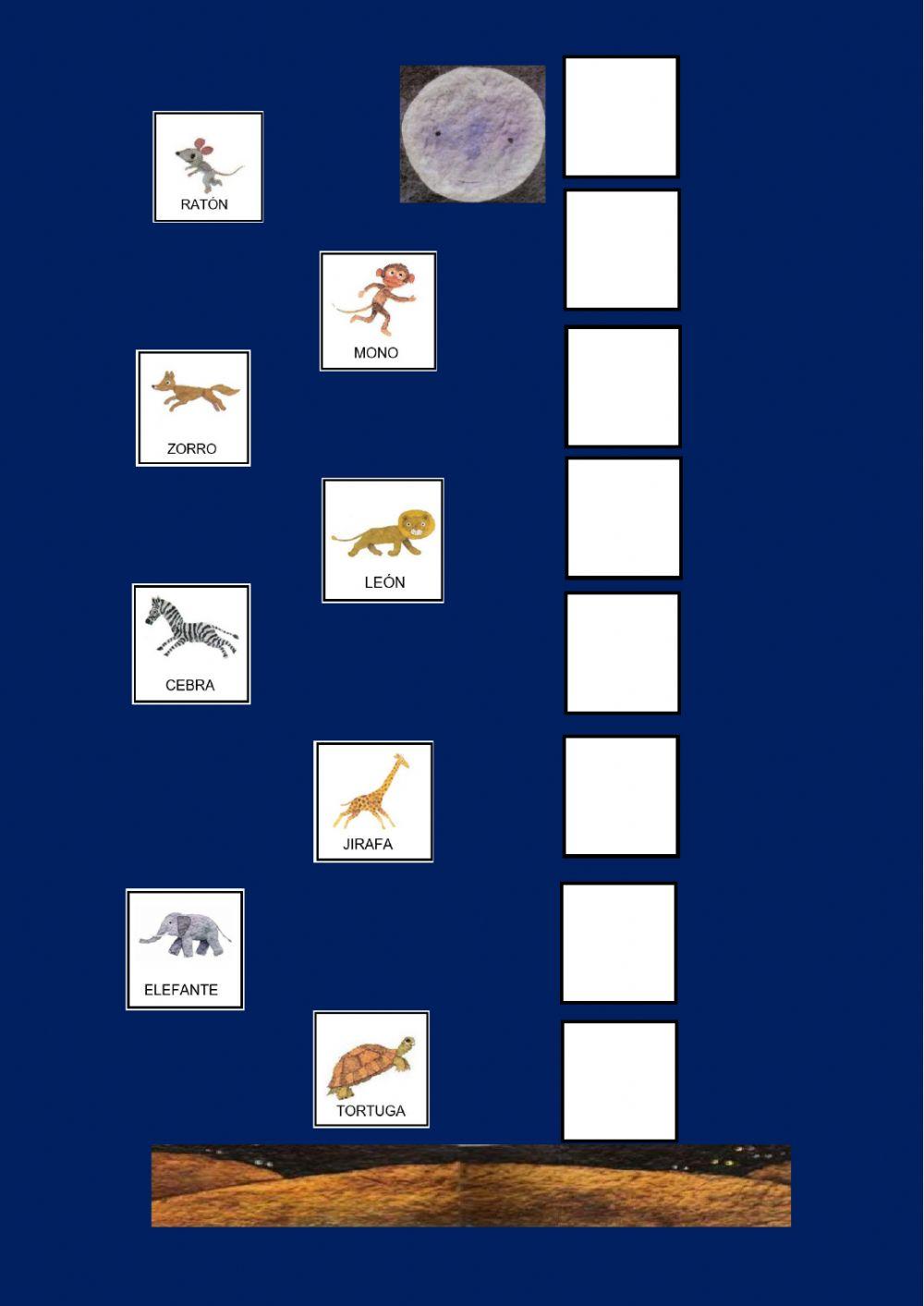Ordena los animales que quieren coger la luna