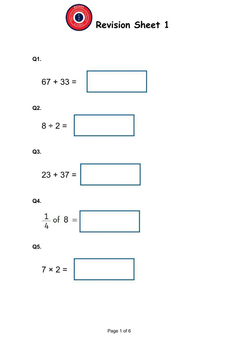 Arithmetic sheet