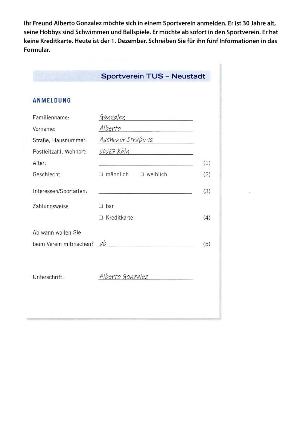 Formulare Start Deutsch 1
