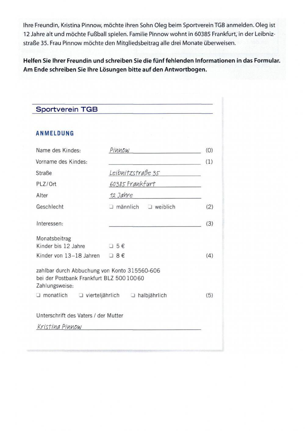 Formulare Start Deutsch 1