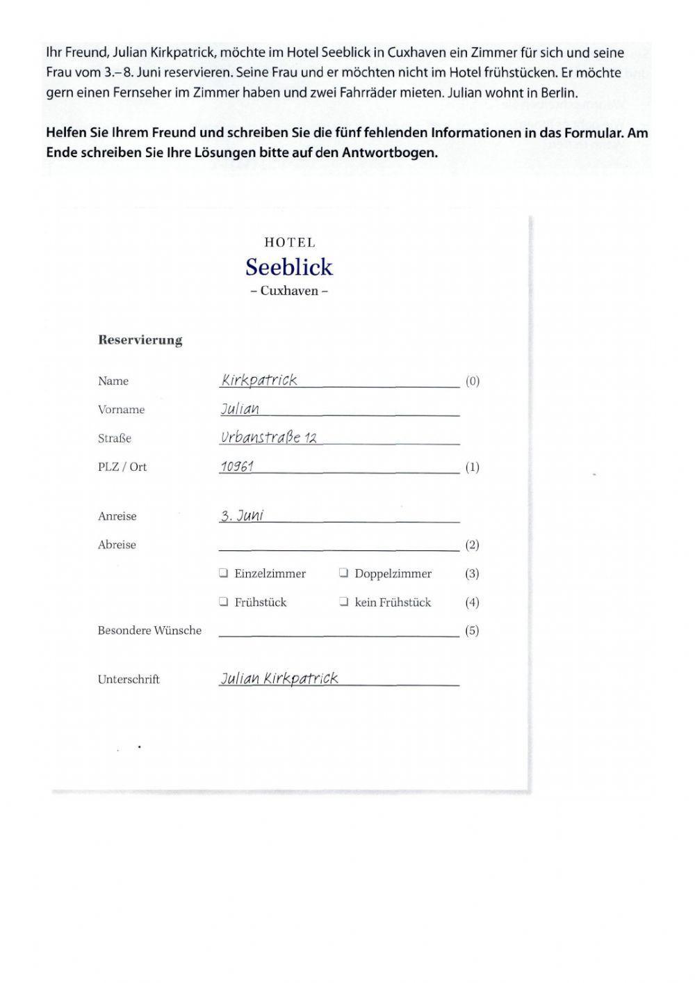 Formulare Start Deutsch 1