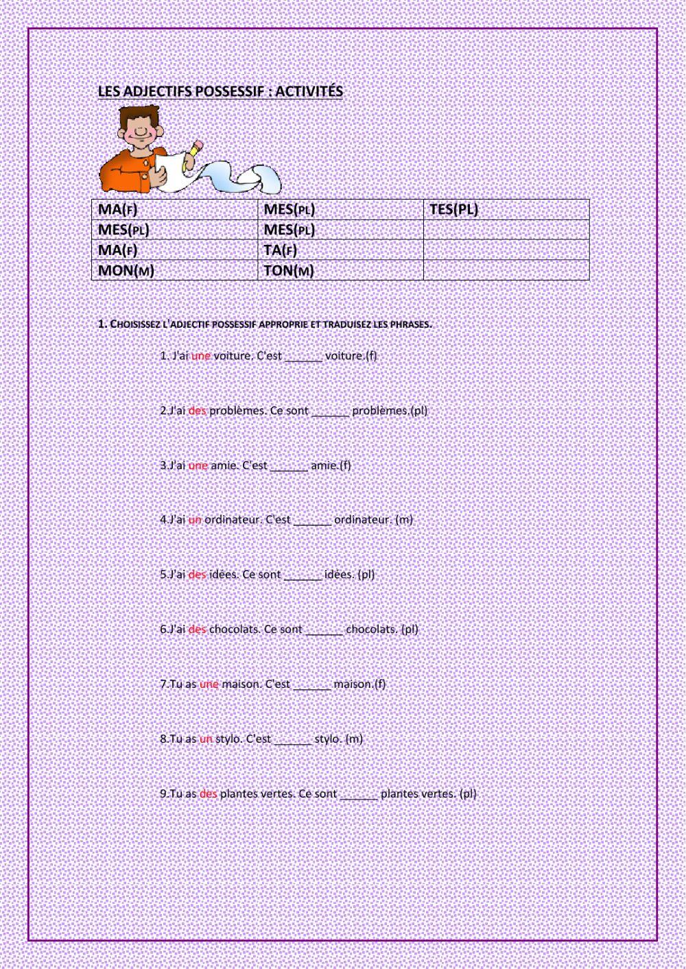 Les adjectifs possessifs