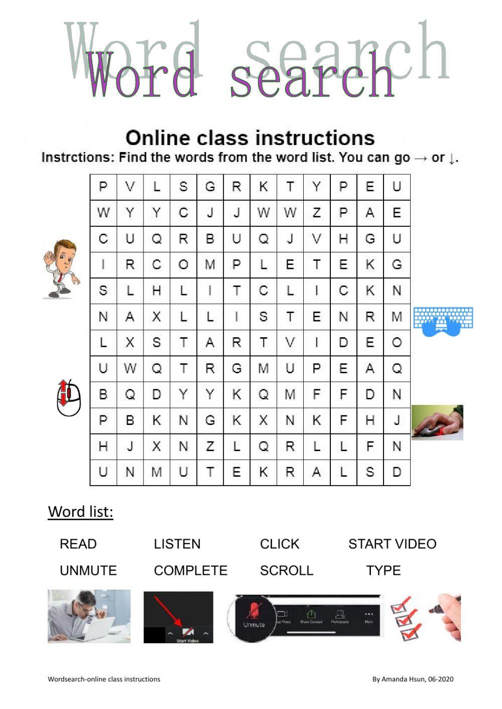Wordsearch-online class instructions