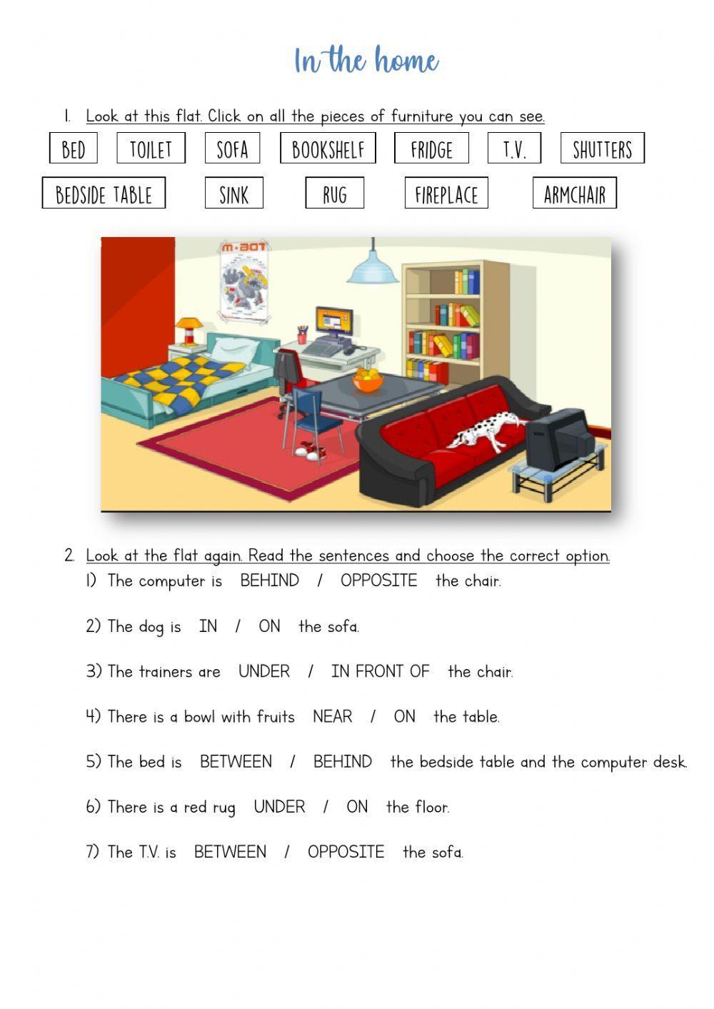 In the home - furniture and prepositions of place