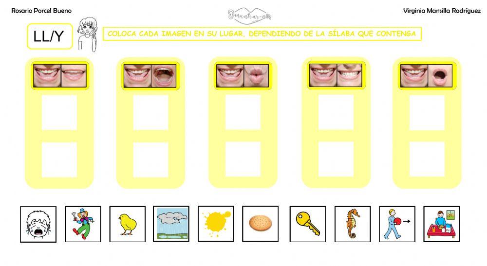 Clasificar sílabas con sonido LL en palabras, con articulemas