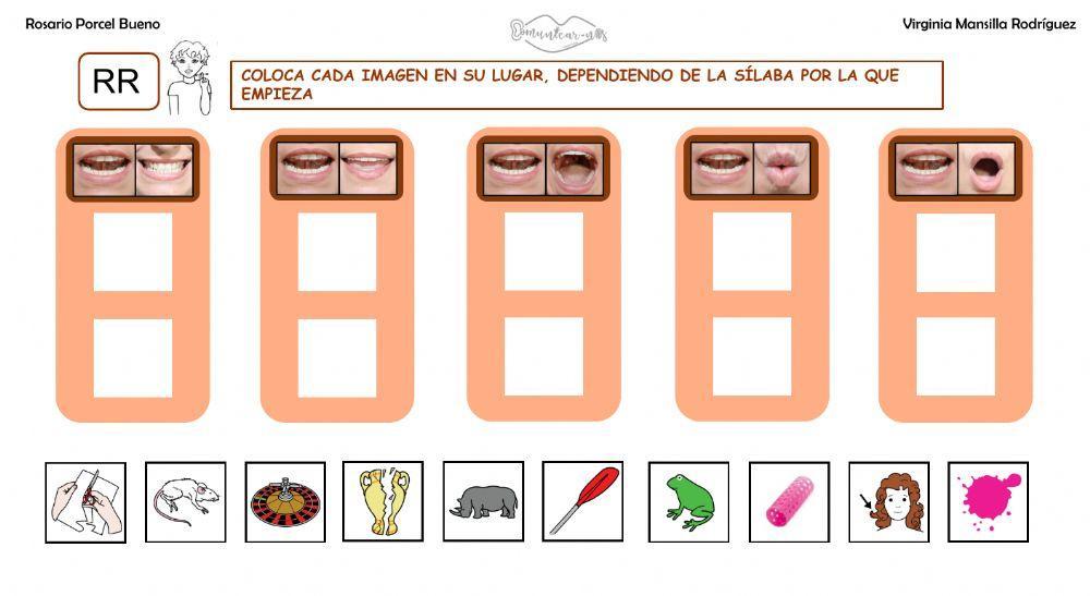 Clasificar sílabas con sonido R inicial en palabras, con articulemas