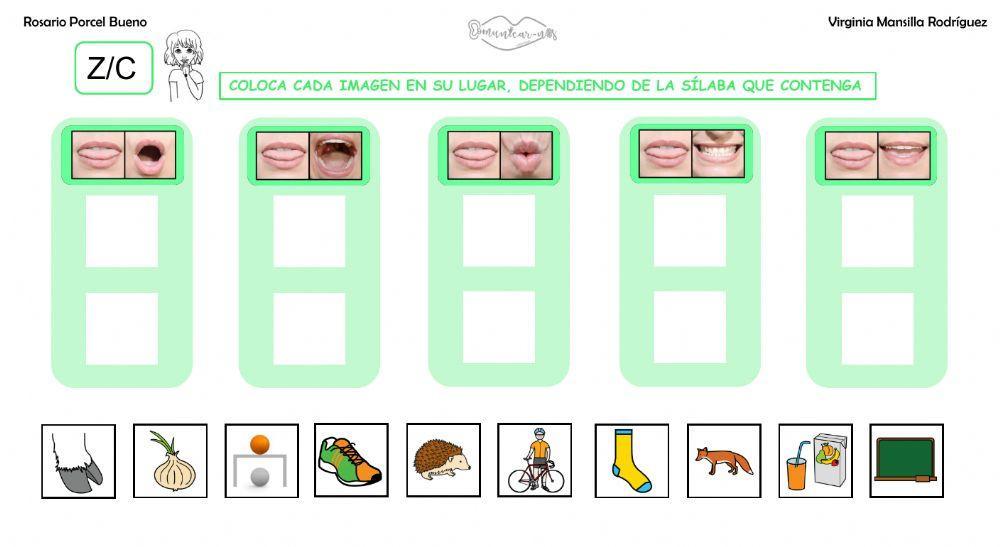 Clasificar sílabas con sonido C-Z en palabras, con articulemas.