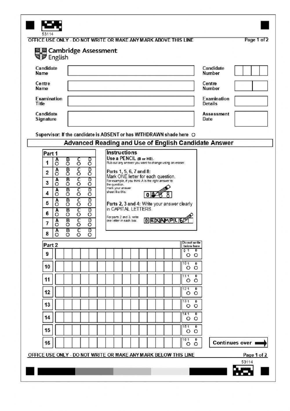 Cae reading and uoe mock answer sheet liveworksheets