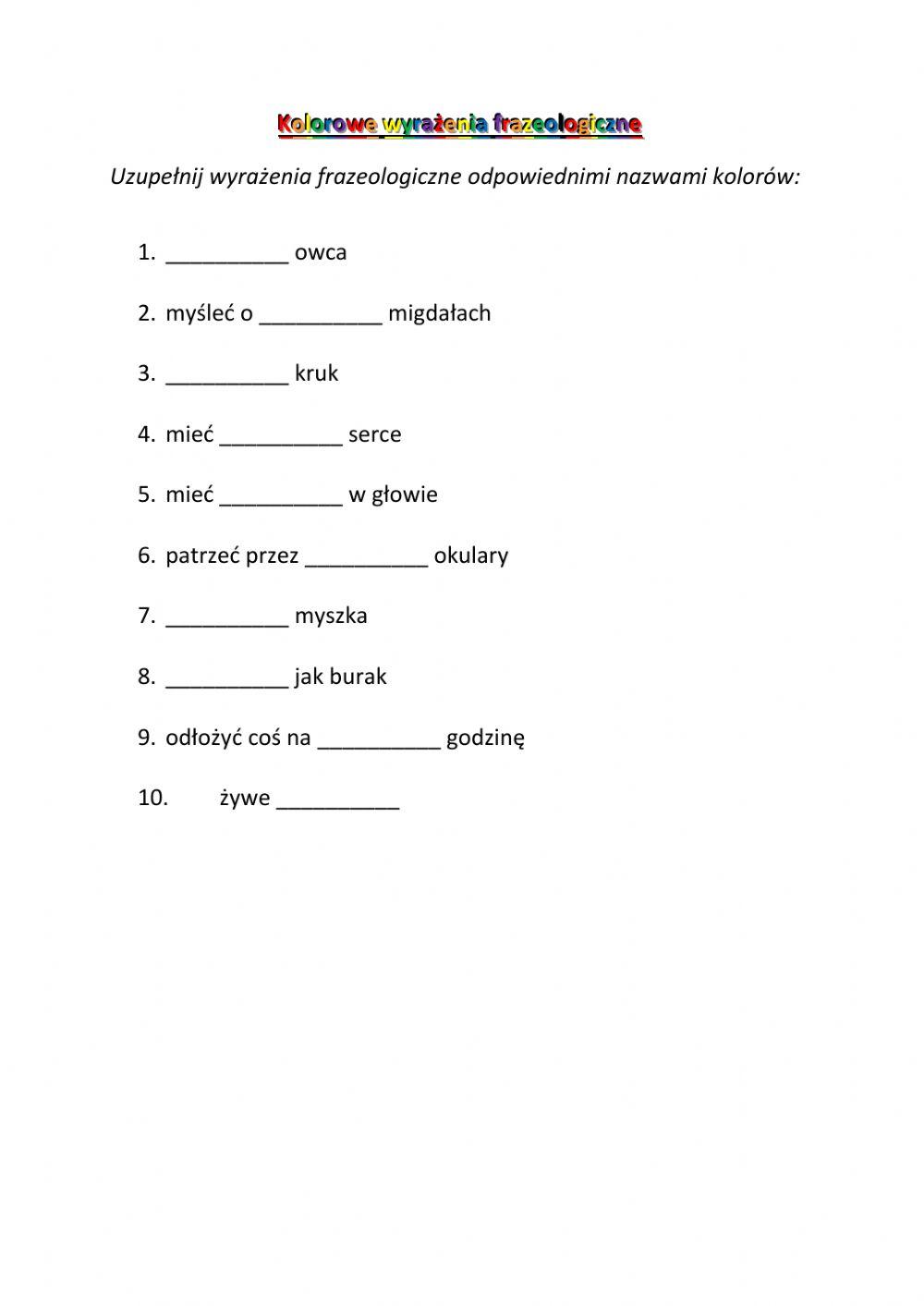 Kolorowe wyrażenia frazeologiczne