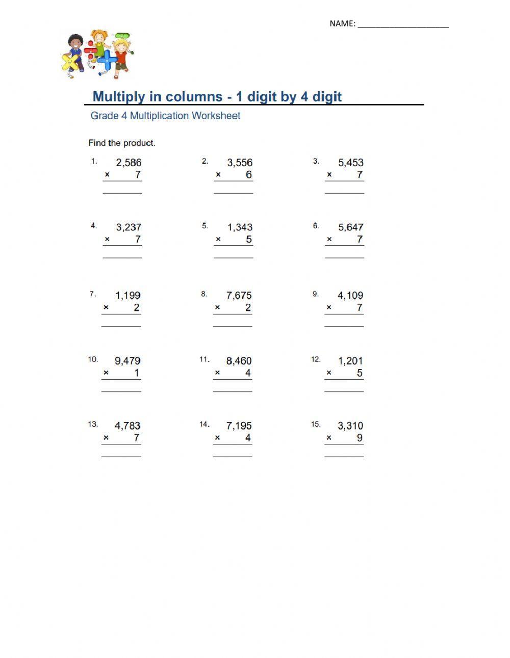 Multiply in Column - 1 digit by 4 digit