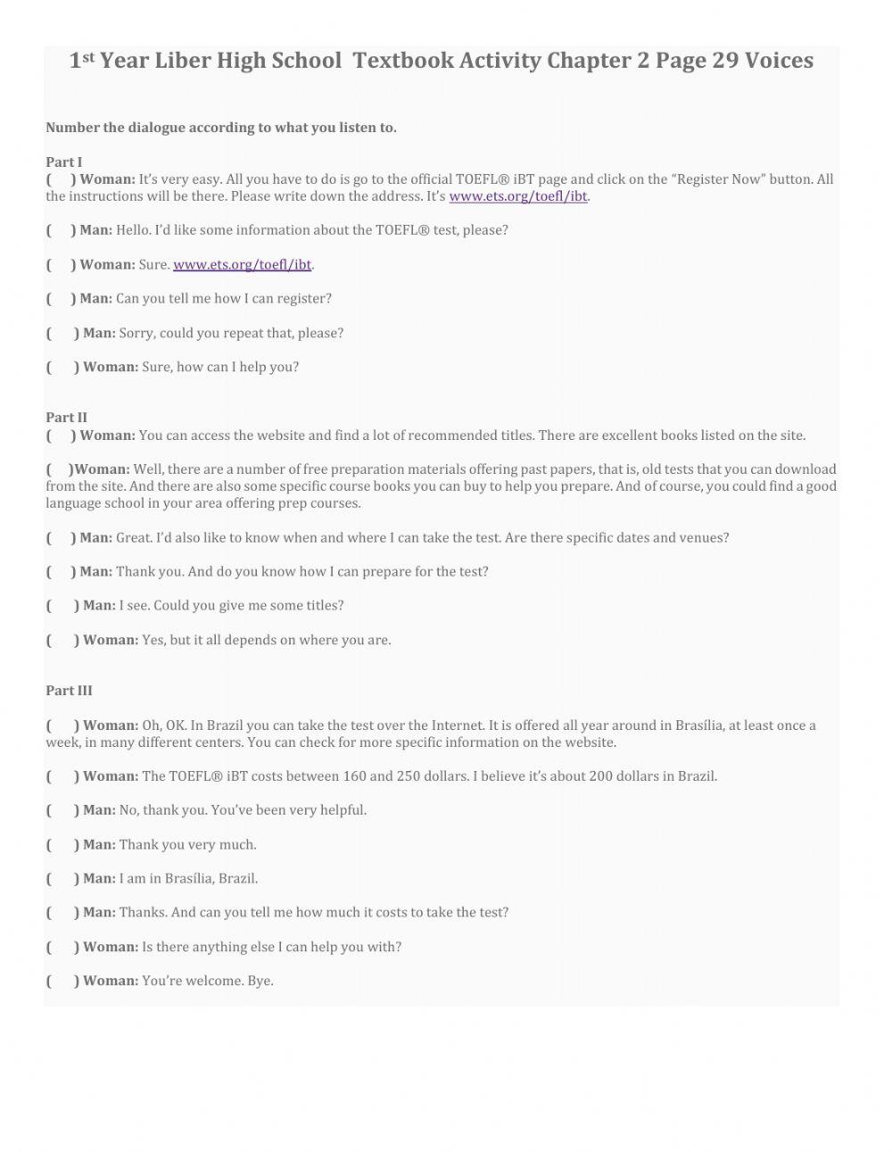 1st Year High School Listening Activity Textbook Chapter 2 Page 29 Voices