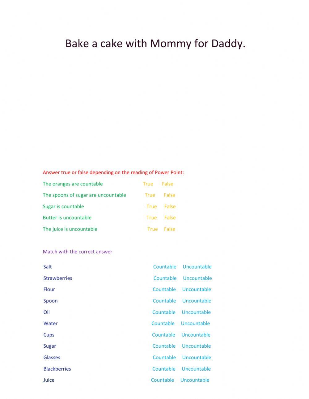 Countable- Uncontable nouns