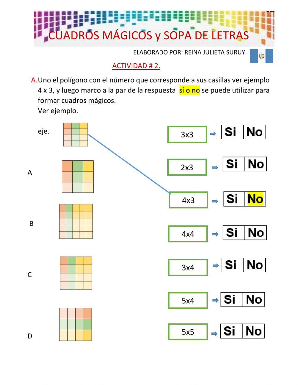 Cuadros mágicos y sopa de letras