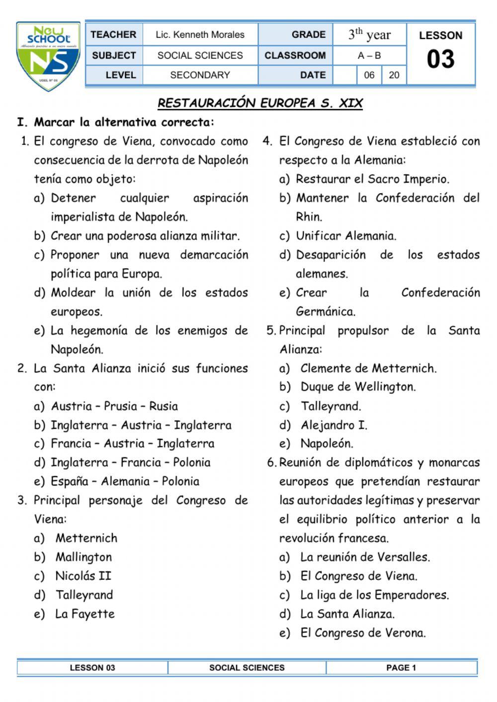 La restauración europea s. xix