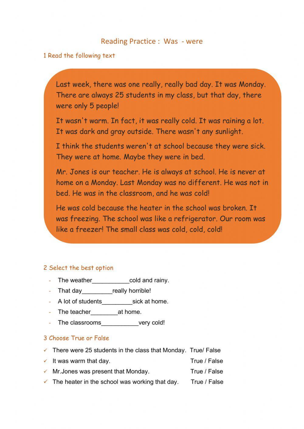 Reading activity to review was - were